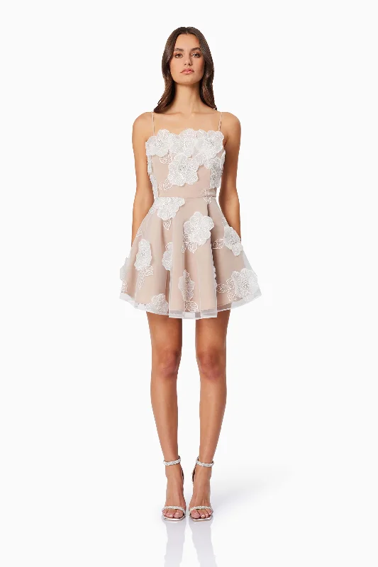 Dahlia 3D Floral Mini Dress in White