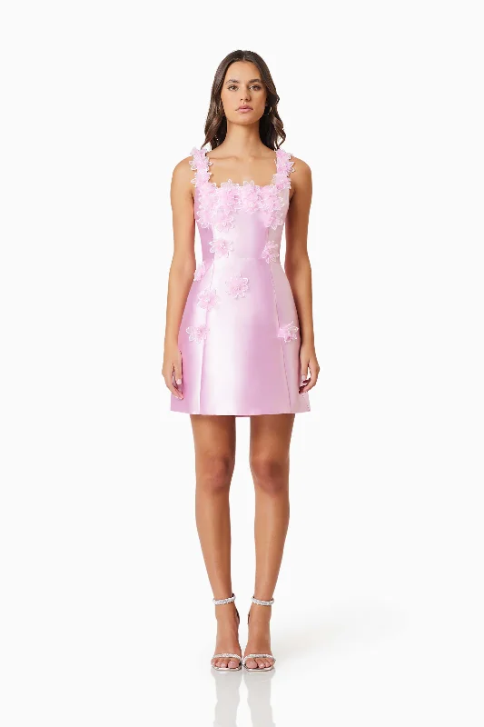 Elder Floral Decal Applique Mini Dress In Pink