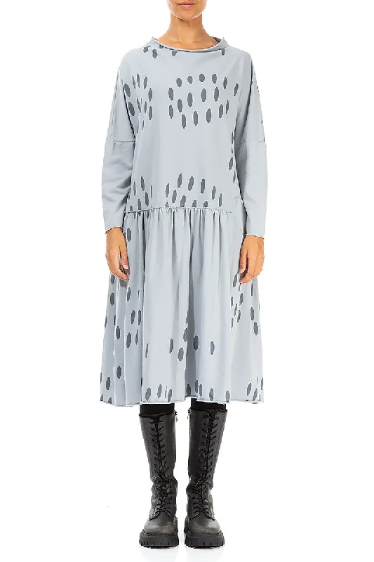 Flared Light Grey Dots Cotton Dress