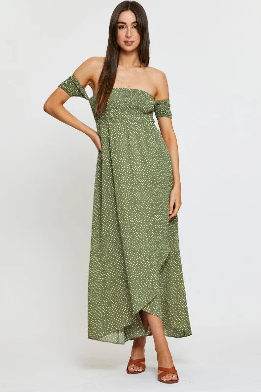 Geo Print Maxi Dress Off Shoulder