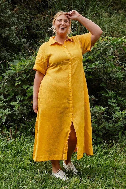 Gracie Linen Shirt Dress in Golden Hour