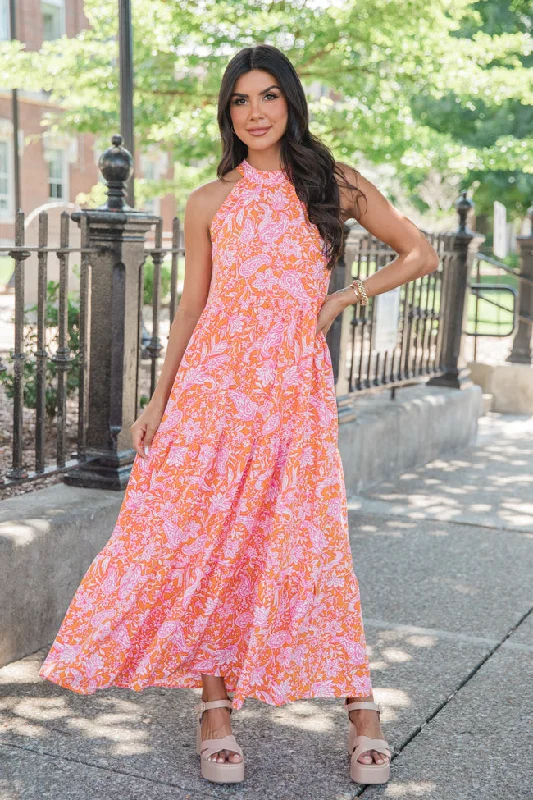 Looking For More Multi Halter Neck Midi Dress