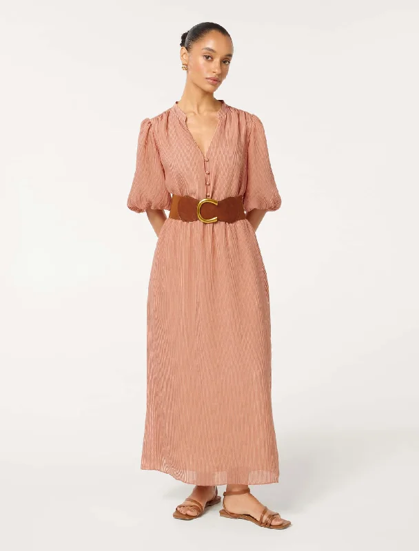 Lucy Petite Self Stripe Belt Midi Dress