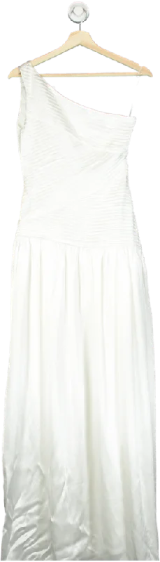 Meshki Ivory Jenna One Shoulder Pleated Maxi Dress UK S