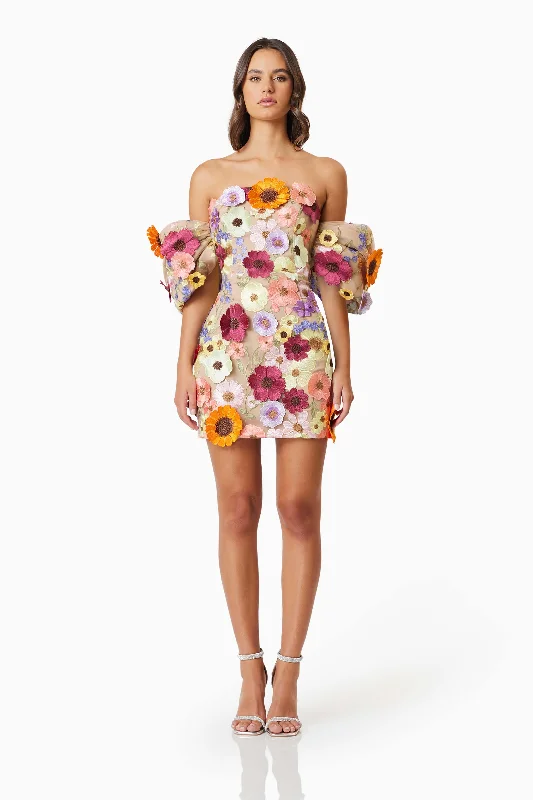 Perry Floral Embellished Mini Dress in Pink