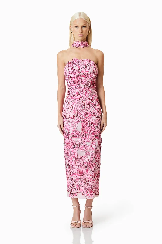 OMR x ELLIATT: Roseate Cocktail Midi Dress In Pink - Pre Order