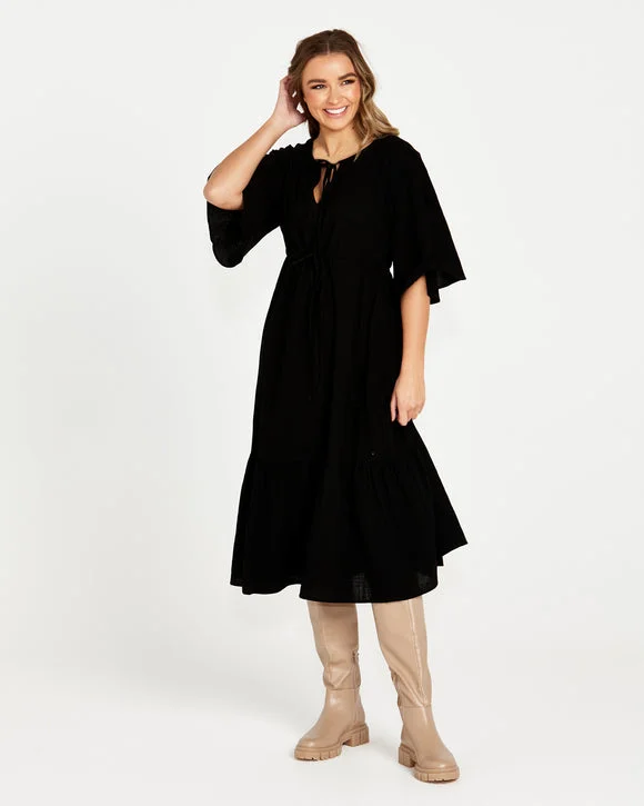 Sass Sonya Midi Tiered Dress Black