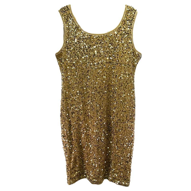 Velvet & Sequin Sheath Dress Party Short By Nina Leonard In Gold, Size: M