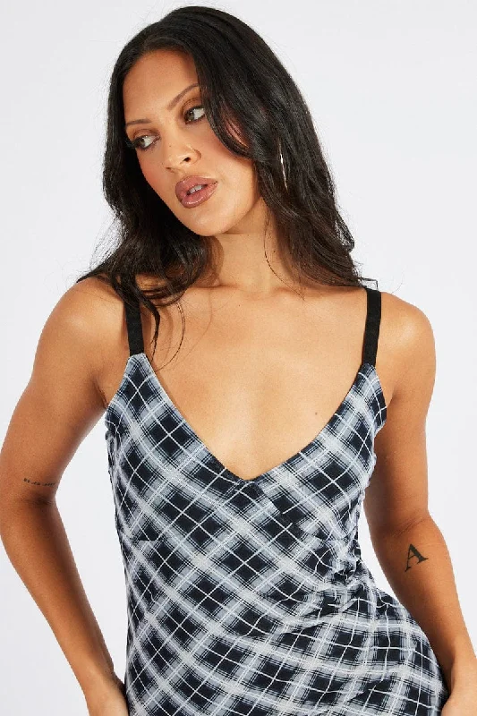 Multi Check Maxi Dress Sleeveless Bodycon Mess