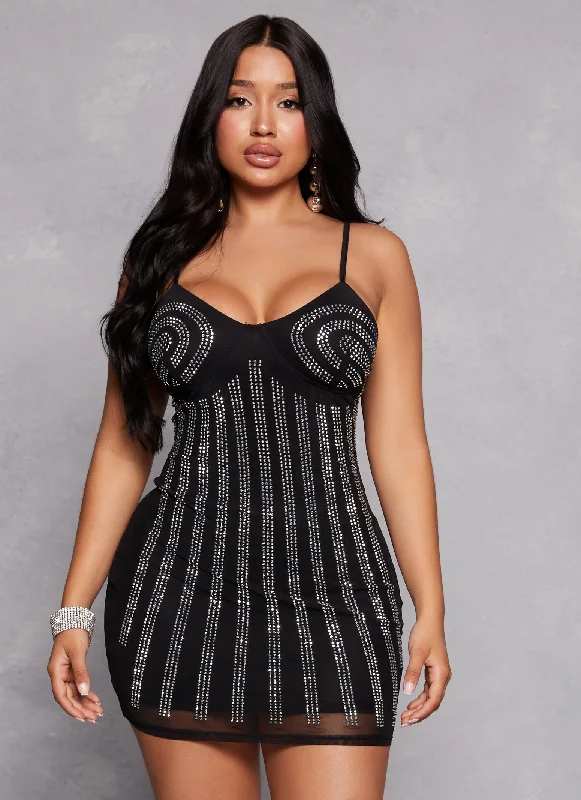 Rhinestone Lined Mini Bodycon Dress