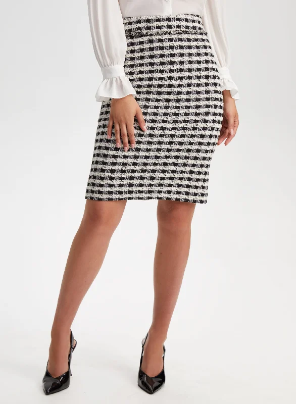 Houndstooth Motif Pencil Skirt