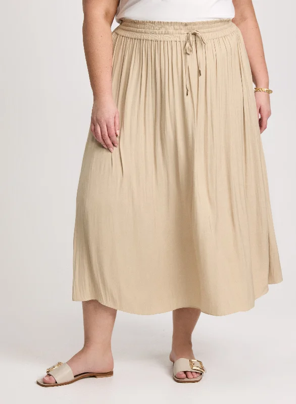 Smocked Waist Satin Maxi Skirt