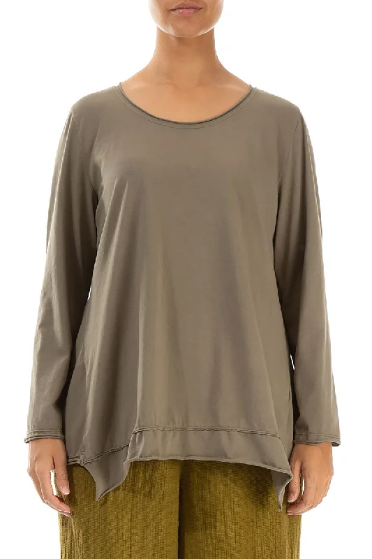 Asymmetric Hem Silver Sage Cotton Blouse