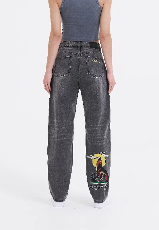 Womens Born-Wild Relaxed Fit Denim Trousers Jeans - Black