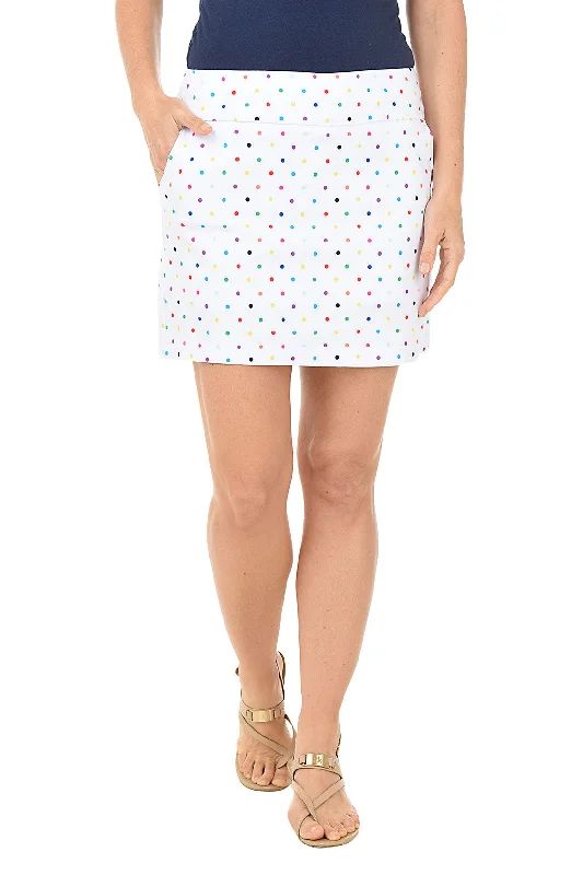 Petite White Rainbow Dots Pull-On Skort