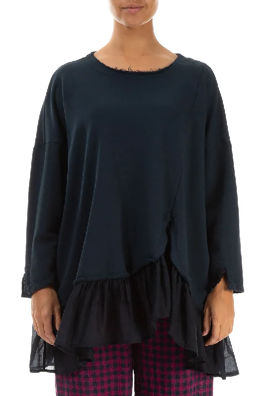 Ruffled Hem Midnight Blue Cotton Tunic