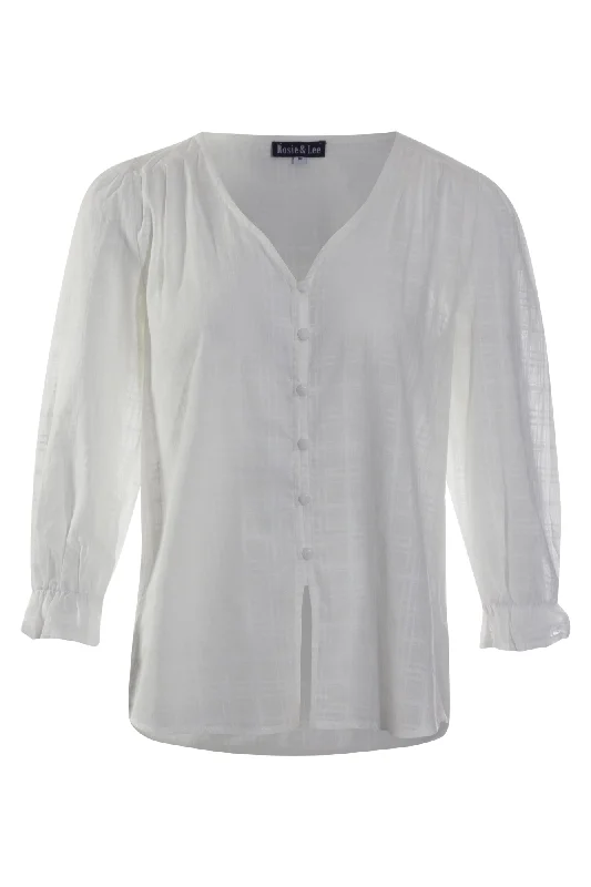 100% Cotton Self Stripe Top | WHITE | 6103AR