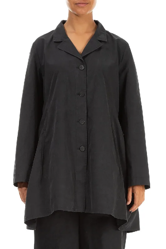 Flared Collar Black Cotton Jacket