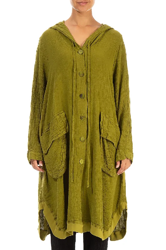 Hooded Oversized Golden Lime Linen Viscose Jacket