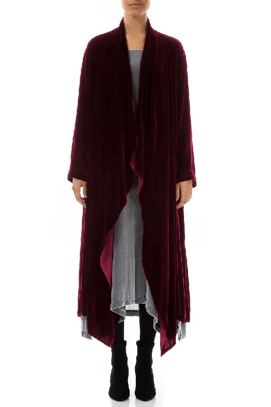 Maxi Open Claret Silk Velvet Jacket