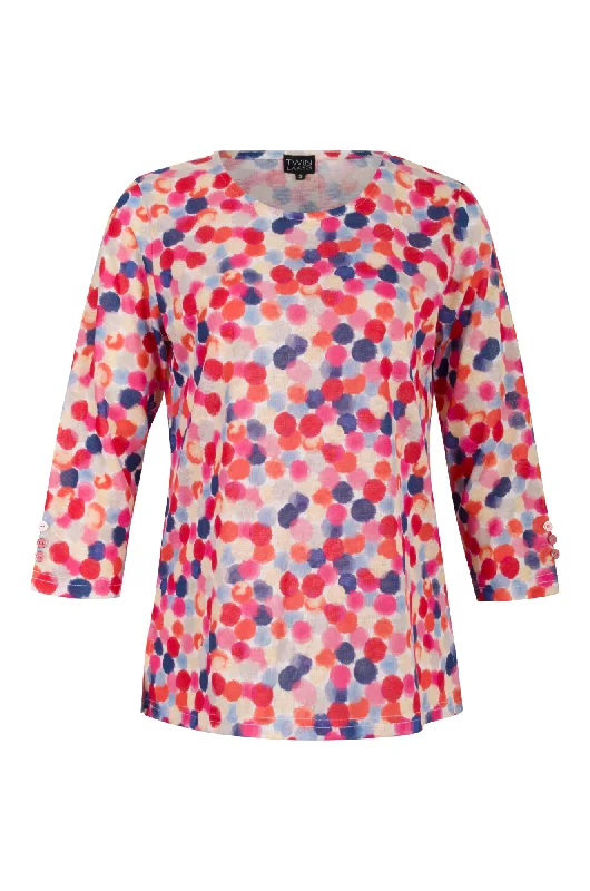 Printed Slub Top with 3/4 sleeve | MULTI DOTS | 6803AR