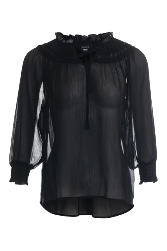 Ruffle trim Top | BLACK | 8541AR