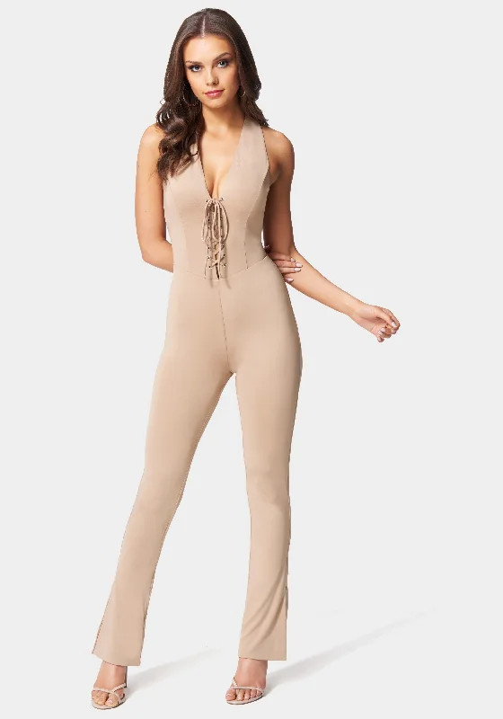 Deep V Lace-Up Jumpsuit