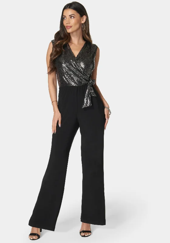 Disco Dot Wrap Tie Jumpsuit