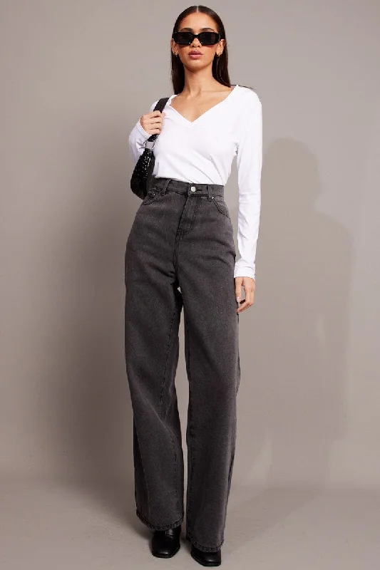 Grey Wide Leg Jean High Rise