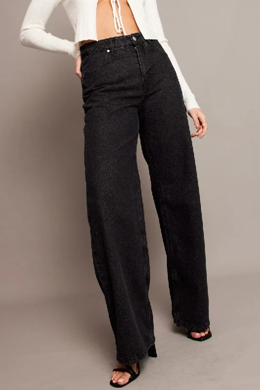 Grey Wide Leg Jean Mid Rise