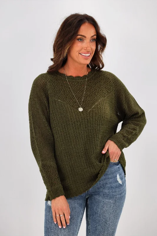 Jane James Feefee Pointelle Sweater Moss