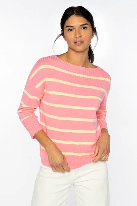 Kinross Cashmere Rib Yoke Stripe Pullover