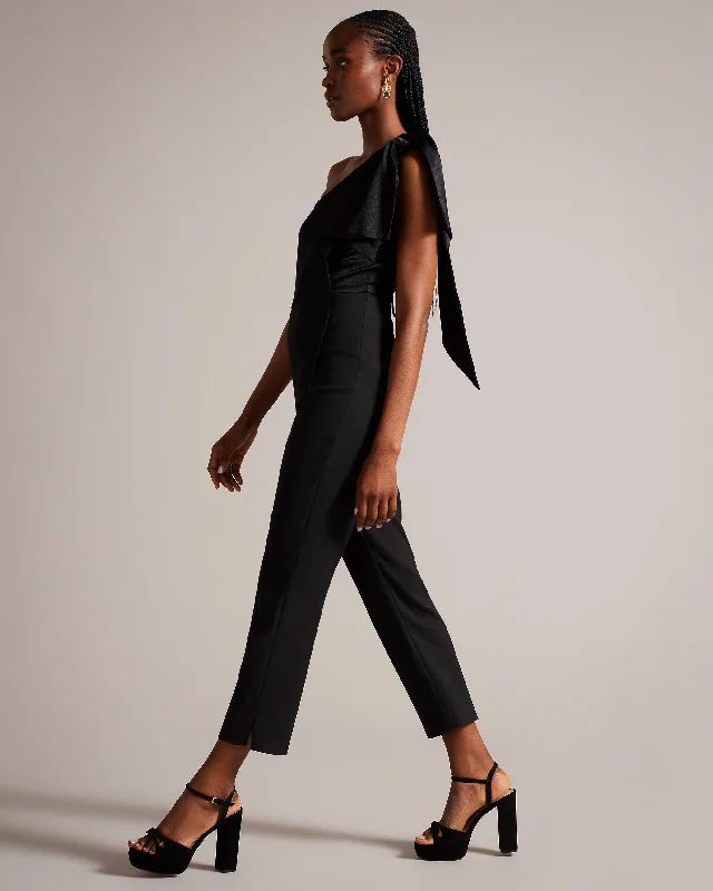 Orliie One Shoulder Jumpsuit With Bow Shoulder Black