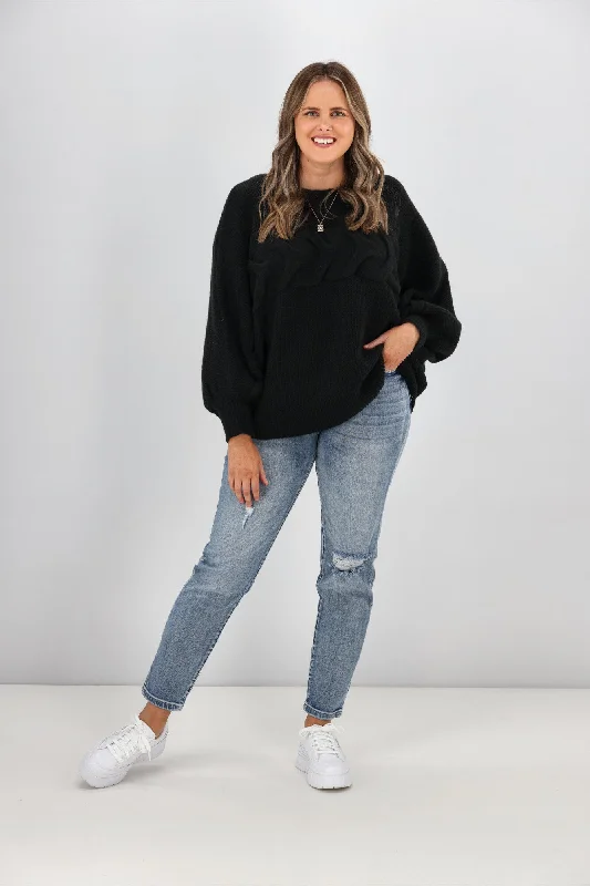 Sass Belinda Chunky Cable Knit Black