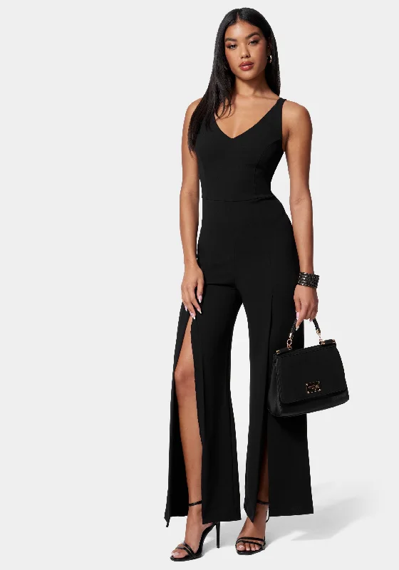 V Neck Open Leg Jumpsuit