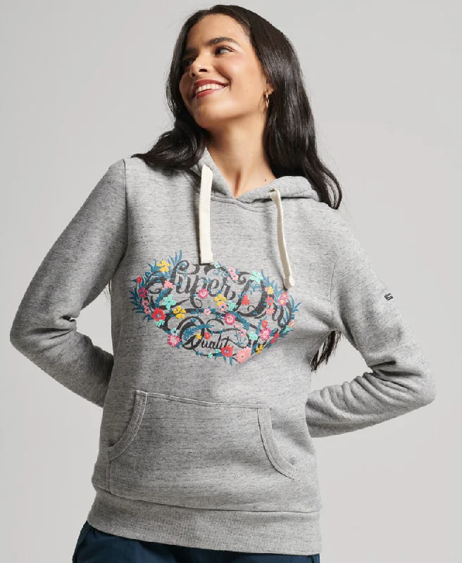 Vintage Floral Scripted Hood | Athletic Grey Marle