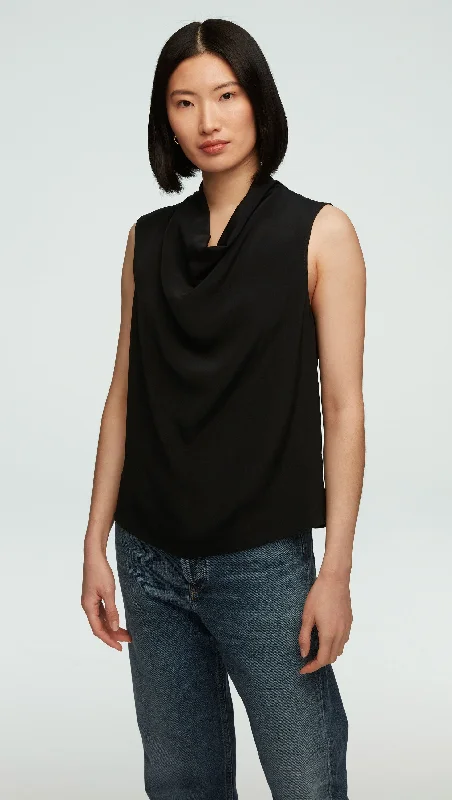 Cowl Top in Silk Crepe | Black