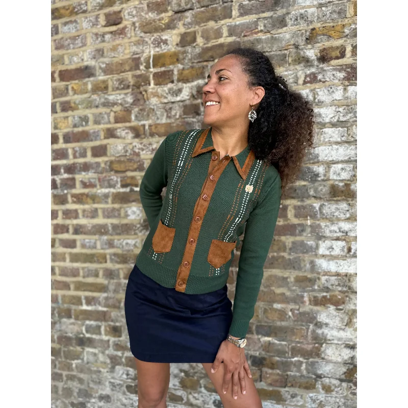 Gabicci Vintage x Modfather Clothing - Women's Exclusive Martha Yardi Cardi Forest Green - Polo Knit