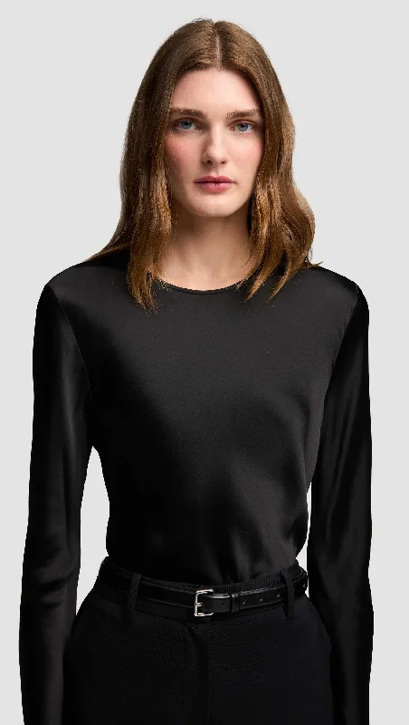 Longsleeve Bias Top in Viscose Satin | Black