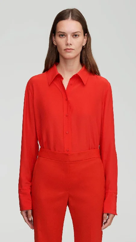 Slim Blouse in Matte-side Silk Charmeuse | Scarlet