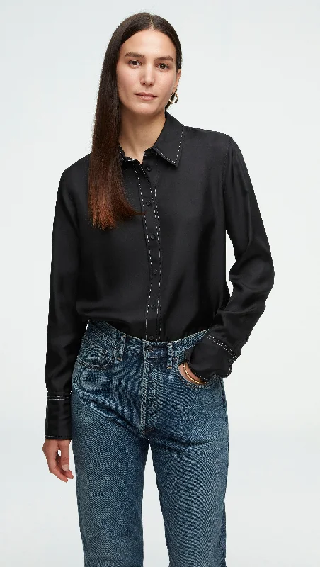 Slim Blouse in Silk Twill | Black