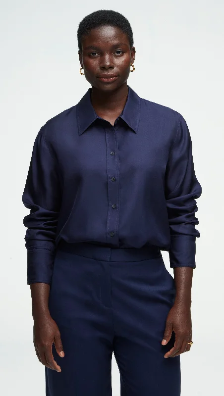 Slim Blouse in Silk Twill | Navy