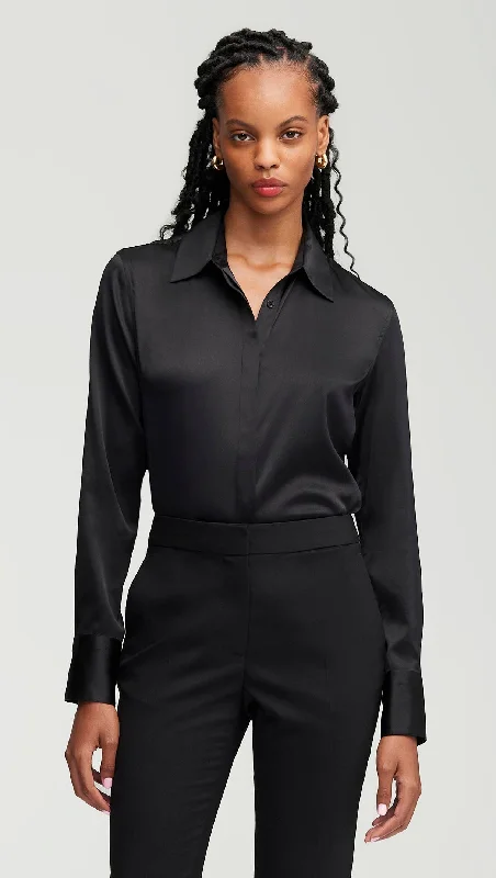 Stretch Blouse in Stretch Silk Satin | Black