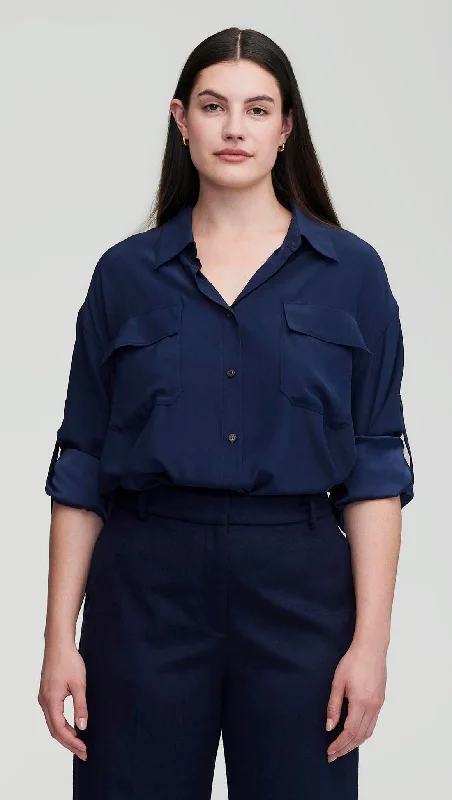 Utility Shirt in Matte-side Silk Charmeuse | Navy